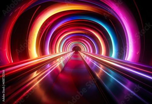 Colorful Neon Lines Tunnel with Red Orange and White
