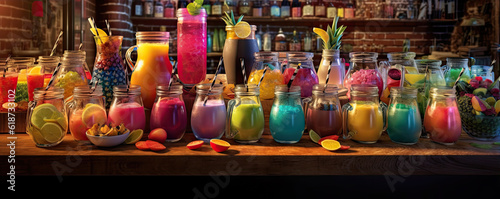 Many colour drinks on the bar. generative ai