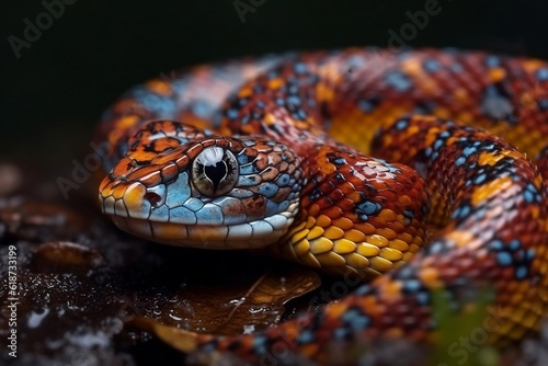 Close-up on a beautiful snake in nature. 