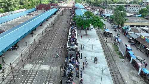 Overcrowded commuter train in Bangladesh during Eid festival
