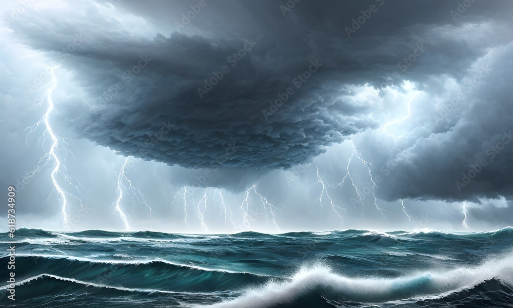 Storm in the ocean, thunderstorm, clouds, Generative AI, Generative, AI