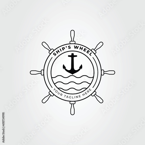 ship's wheel with anchor for nautical logo vector illustration design