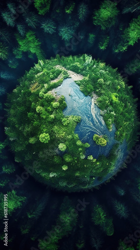 Earth globe with land, sea and plants in the forest. created with generative AI technology.