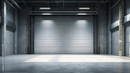 Roller door or roller shutter using for factory, warehouse or hangar.Generative Ai photo