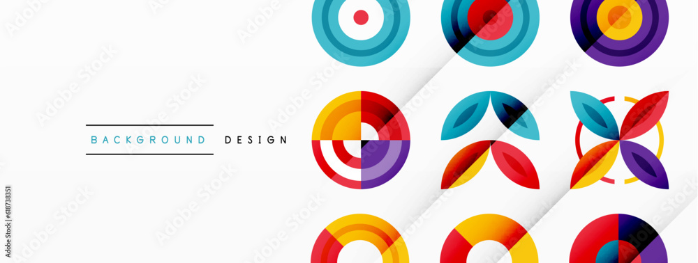 Colorful circles in a grid composition abstract background. Design for wallpaper, banner, background, landing page, wall art, invitation, prints, posters