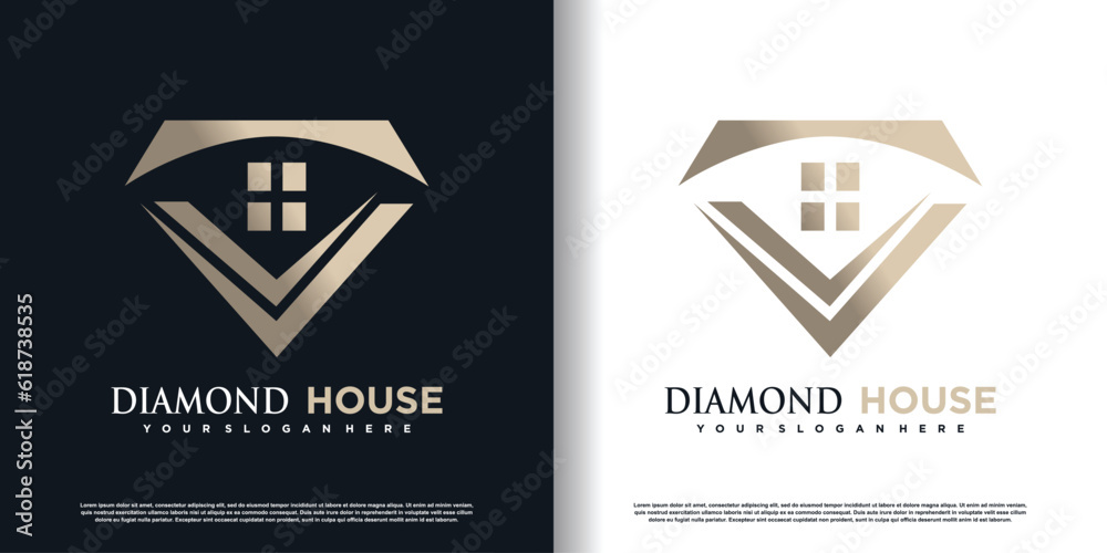 Diamond house logo with creative concept premium vector