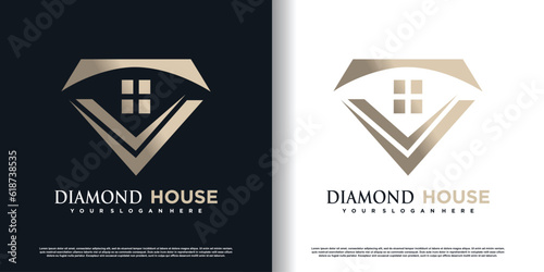 Diamond house logo with creative concept premium vector
