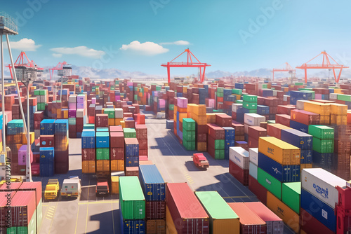 View of cargo container for export by ship forwarder mast. Transportation Logistics of international container cargo shipping in container. Generative AI.