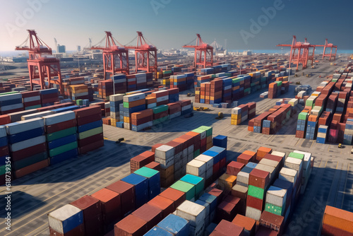 View of cargo container for export by ship forwarder mast. Transportation Logistics of international container cargo shipping in container. Generative AI.