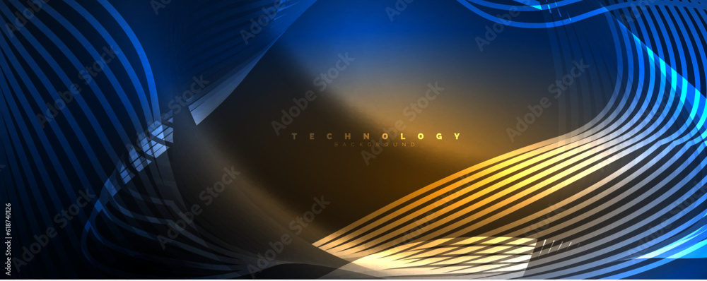 Shiny neon waves, dynamic electric motion, energy or speed concept. Vector illustration for wallpaper, banner, background, leaflet, catalog, cover, flyer Shiny neon waves, dynamic electric motion, energy or speed concept. Vector illustration for wallpaper, banner, background, leaflet, catalog, cover, flyer