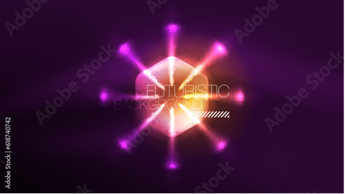 Glowing neon hexagons in dark space. Digital technology cyberspace hi-tech techno abstract background template