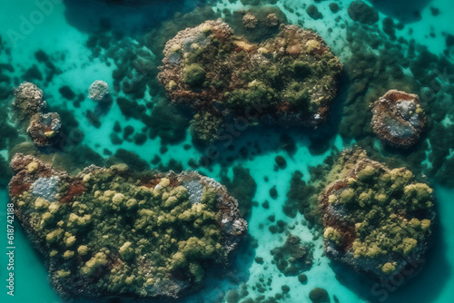 AI generative seamless pattern background of small islands in sea connected with bridges.