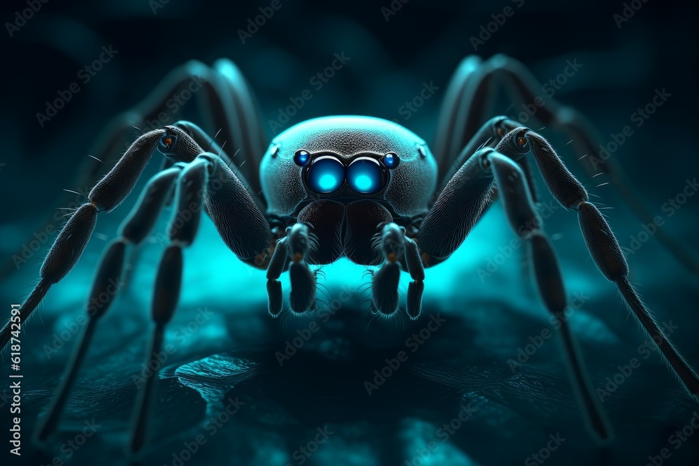 Fototapeta premium Spider blue eyes. Generate Ai