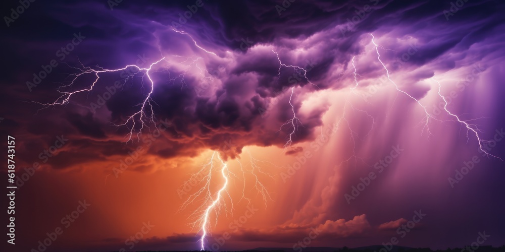 Lightning thunderstorm flash over the night sky. Concept on topic weather, cataclysms (hurricane, Typhoon, tornado, storm), generative ai Lightning thunderstorm flash over the night sky. Concept on topic weather, cataclysms (hurricane, Typhoon, tornado, storm), generative ai