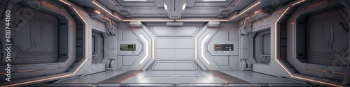 Space station or spaceship scifi style corridor or room. . Ultra modern sci-fi design. Generative AI.
 photo