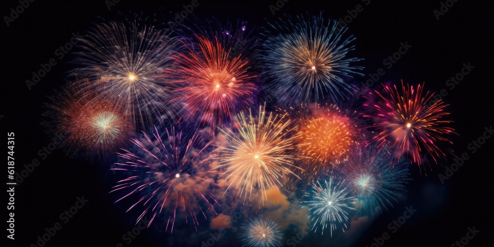 Abstract background celebration happy new year and merry Christmas Colorful firework on black background, generative ai Abstract background celebration happy new year and merry Christmas Colorful firework on black background, generative ai