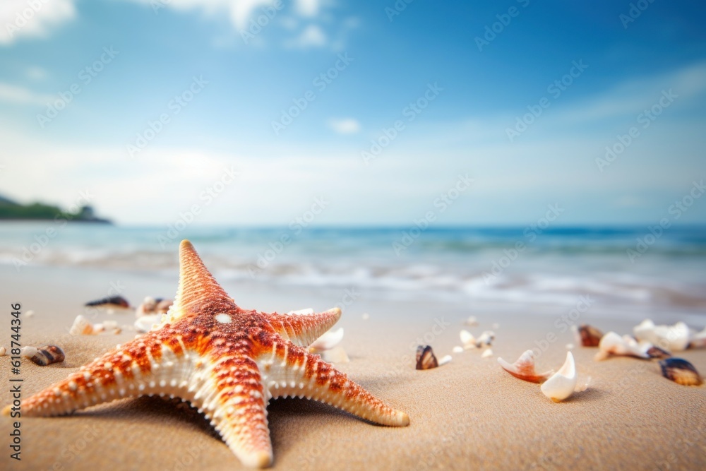 Sea star beach closeup. Generate Ai