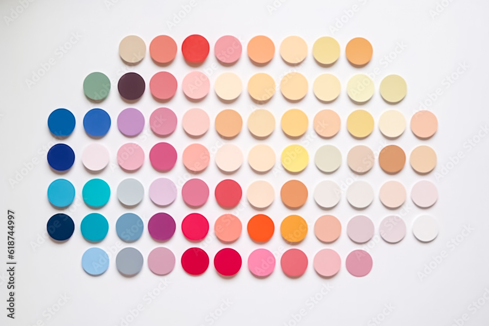 Circle shape of colorful papers for Background texture. Minimal geometric shapes background in pastel pink, blue, white, purple, orange, yellow and green colors. Generative AI.