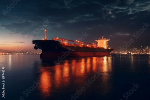 Tanker night dock lights. Generate Ai