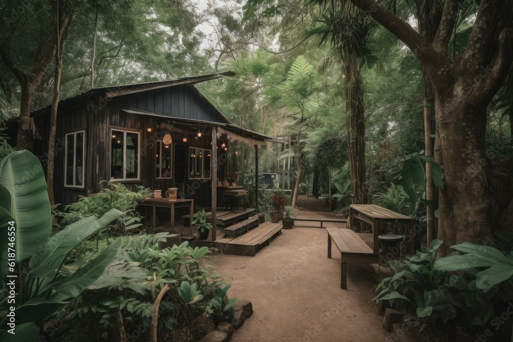 Jungle cafe thailand forest. Generate Ai Jungle cafe thailand forest. Generate Ai