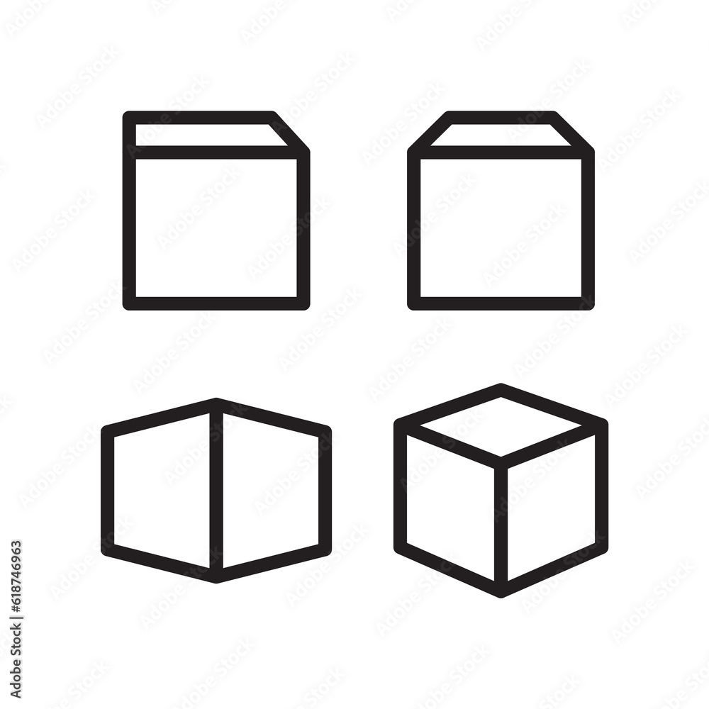 Boxes outline icon set flat design isolated vector illustration. Boxes outline icon set flat design isolated vector illustration.