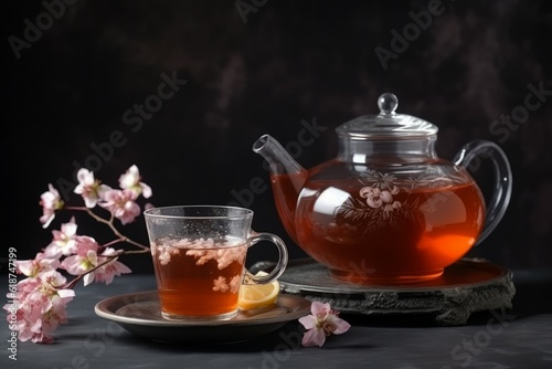 Sakura tea ceremony cup. Generate Ai