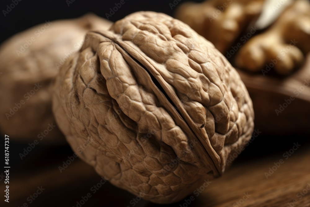 Fototapeta premium Walnut broken closeup. Generate Ai