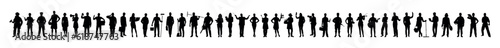 Set of people silhouettes different jobs or professions standing in a row on white background.