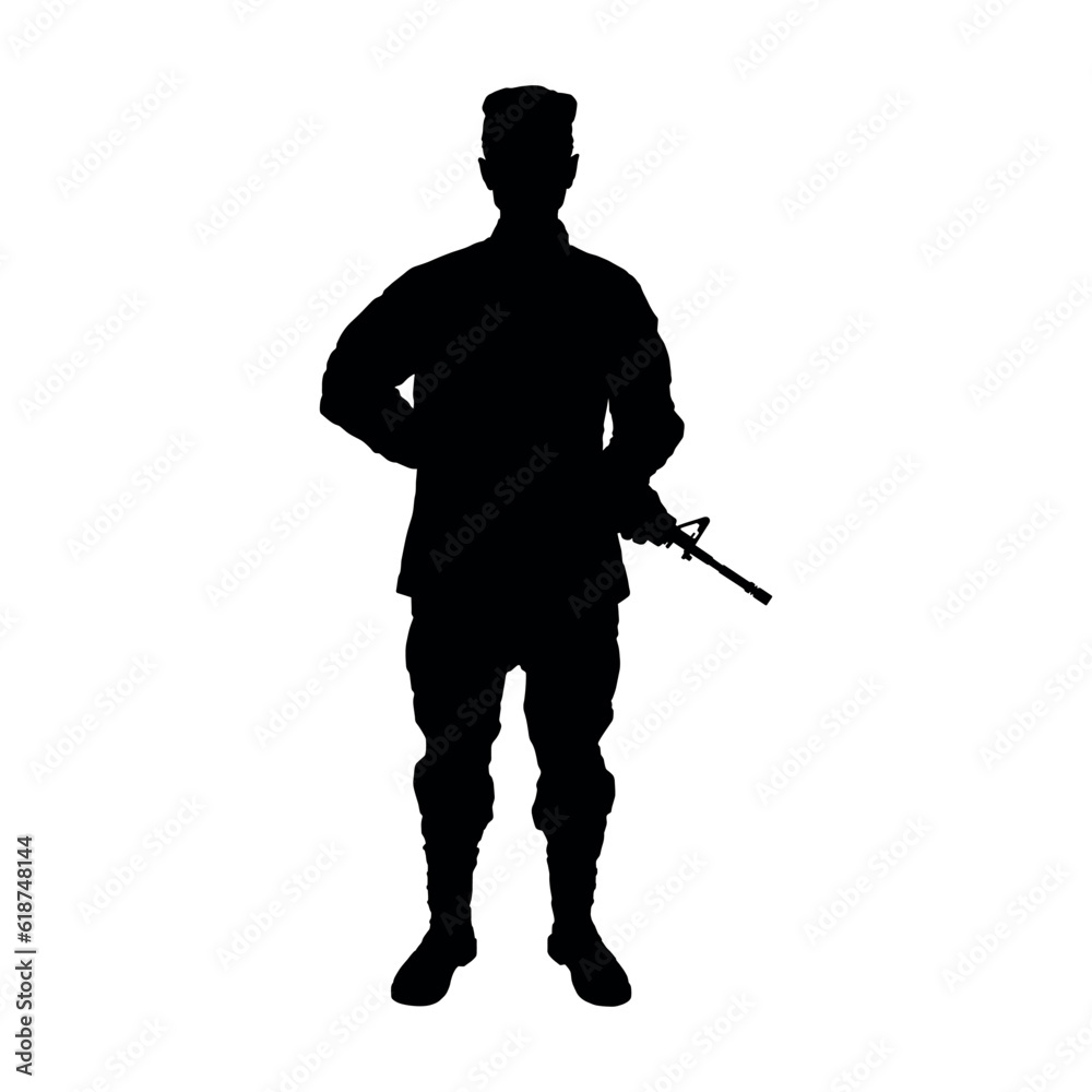 Male soldier holding a rifle vector silhouette.