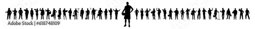 Male basketball player standing in front of group people with different professions vector silhouettes set