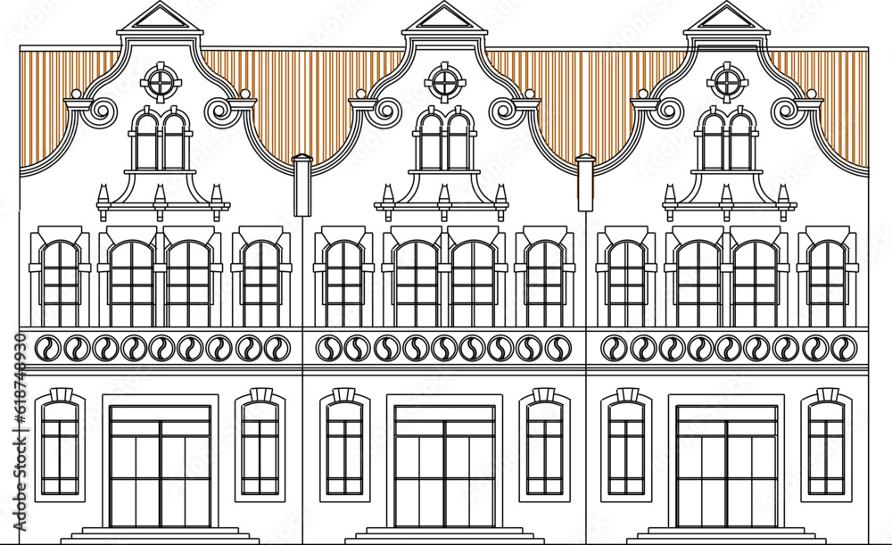 Fototapeta premium Vector sketch illustration of classic vintage old colonial building architectural design for office administrative services