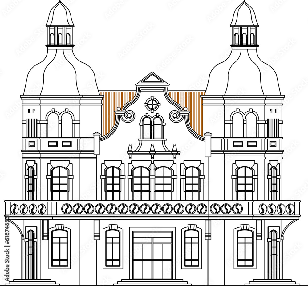 Vector sketch illustration of classic vintage old colonial building architectural design for office administrative services