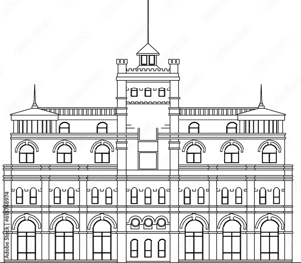 Vector sketch illustration of classic vintage old colonial building architectural design for office administrative services