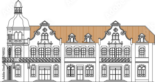 Vector sketch illustration of classic vintage old colonial building architectural design for office administrative services 