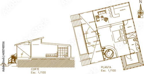 Vector illustration sketch of a house design with the application of a polar proyeccion photo