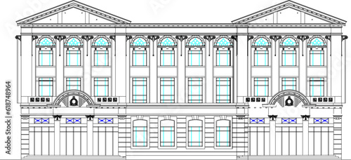Vector sketch illustration of classic vintage old colonial building architectural design for office administrative services