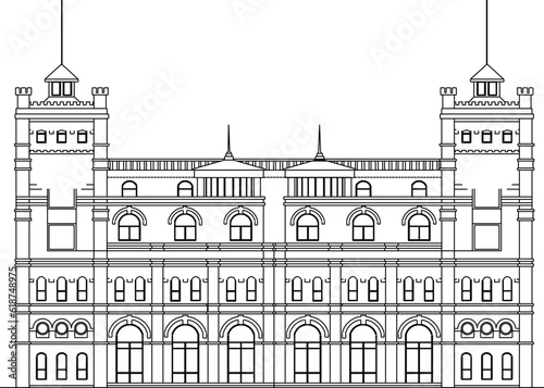 Vector sketch illustration of classic vintage old colonial building architectural design for office administrative services