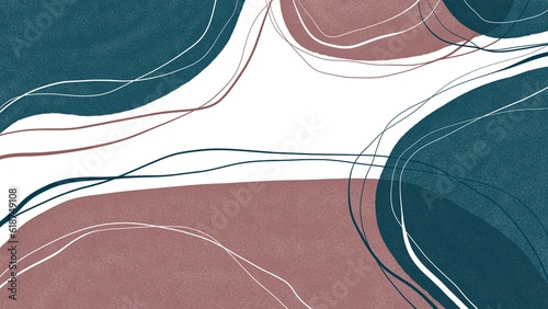 Abstract drawn pastel blue and burgundy chaotic spots with white lines.