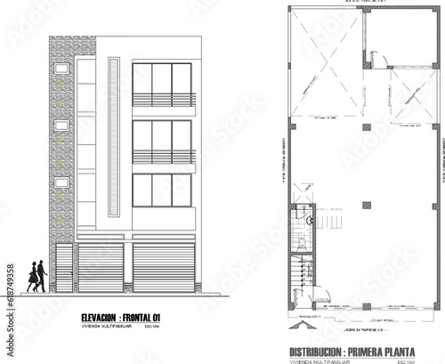 Vector sketch of architectural design illustration of a building, a residential building, a modern store, a multi-storey office
