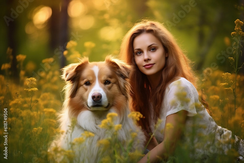 Here’s a more focused description for a portrait of a woman with a dog: