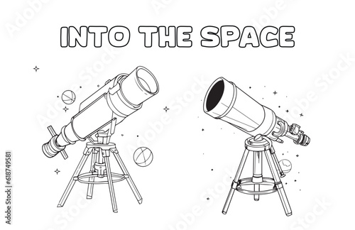 Telescope vector illustration in hand-drawn style isolated on white background. Telescope doodle illustration