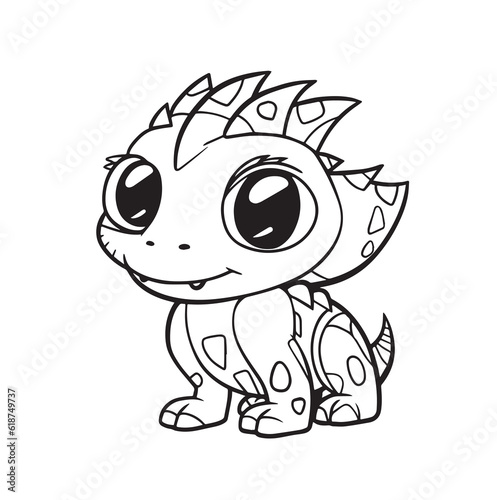 Cute Baby Dinosaur Character, line art. Coloring page for kids and adults, cartoonish, cute. © Maria designs