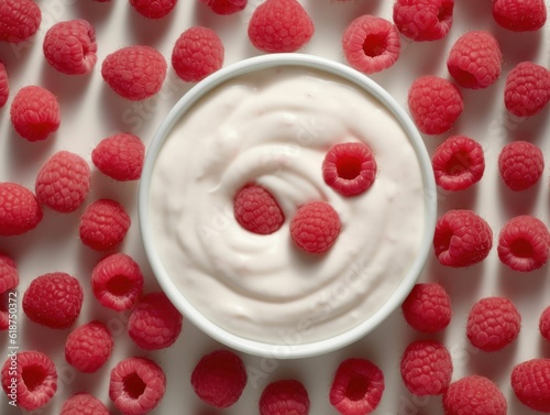 AI generated illustration of yoghurt with fresh raspberries