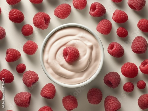AI generated illustration of yoghurt with fresh raspberries