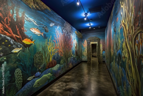 murals of underwater scenes, with colorful fish and coral, created with generative ai