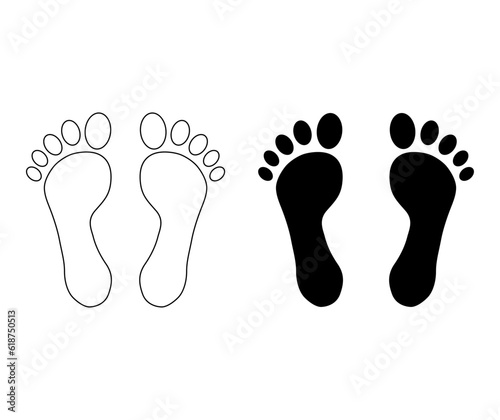 Set of Foot print human sign, track walking icon, outline vector illustration