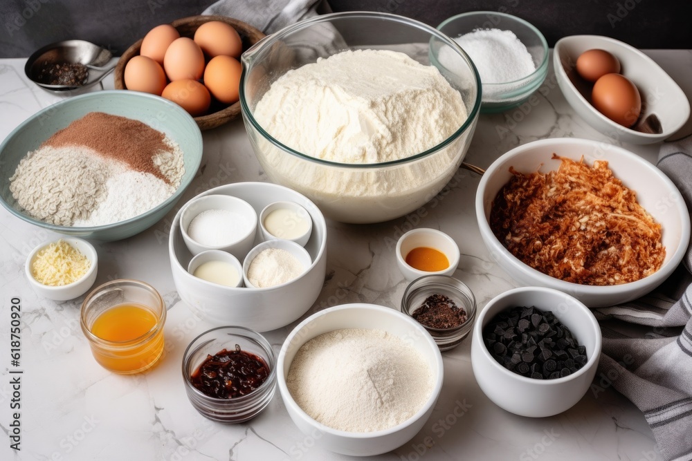 deconstructed recipe ingredients, with each ingredient and tool visible, created with generative ai deconstructed recipe ingredients, with each ingredient and tool visible, created with generative ai