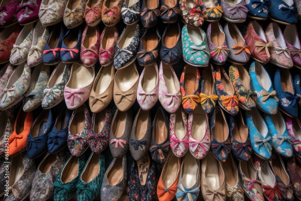 assortment of ballet flats in varied colors and patterns, created with generative ai