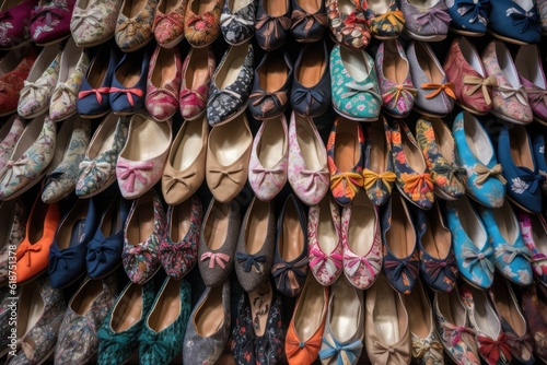assortment of ballet flats in varied colors and patterns, created with generative ai
