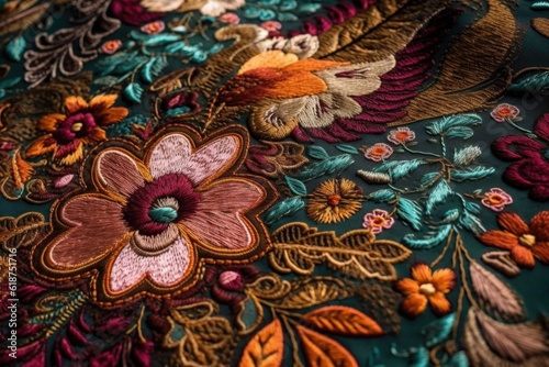 beautiful fabric texture with intricate embroidery and color details, created with generative ai